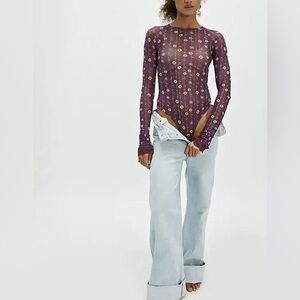 Free People Purple Floral Bodysuit